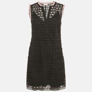 مملوكة مسبقًا Sandro Black Lace Contrast Trim Detail Shift Dress M