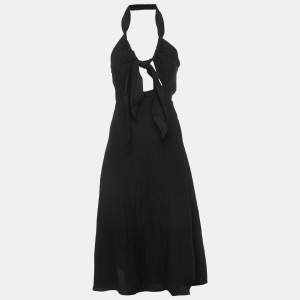 مملوكة مسبقًا Sandro Black Crepe Tied Backless Dress S