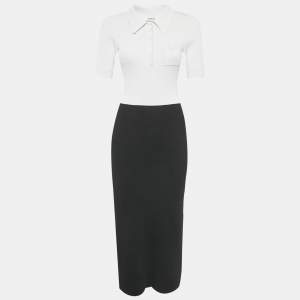 مملوكة مسبقًا Sandro White/Black Rib Knit Midi Dress S