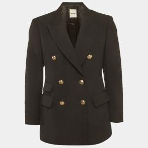 Pre Owned Sandro Black Gabardine Double-Breasted Blazer M