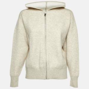 مملوكة مسبقًا Sandro Pale Grey Melange Jersey Embroidered Zip Up Hoodie XS