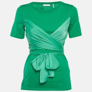 Pre Owned سندرو توب من الحرير والجيرسي باللون الأخضر مقاس صغير جداً