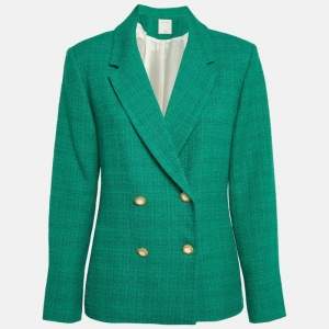 مملوكة مسبقًا Sandro Green Tweed Double Breasted Blazer L