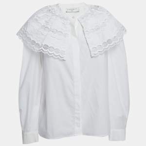 مملوكة مسبقًا Sandro White Cotton Lace Collar Ernesta Blouse L