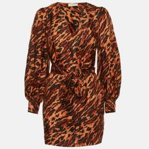 Pre Owned Sandro Brown Leopard Print Silk Mini Dress XS