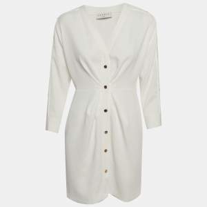 مملوكة مسبقًا فستان ساندرو أبيض كريب بأزرار من الأمام قصير صغير الحجم