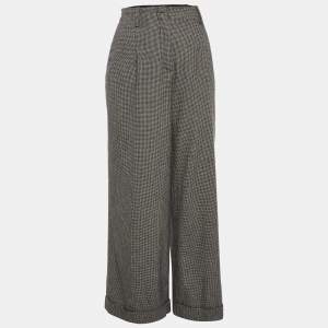 Pre Owned Sandro Monochrome Houndstooth High Rise Trousers S