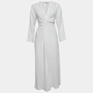مملوكة مسبقًا Sandro White Crinkled Satin Ruched Midi Dress M