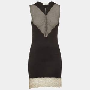 Pre Owned Sandro Black Knit and Lace Detail Trim Sleeveless Midi Dress S