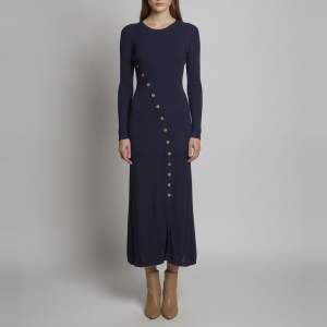 مملوكة مسبقًا Sandro Navy Blue Rib Knit Button Embellished Maxi Dress S