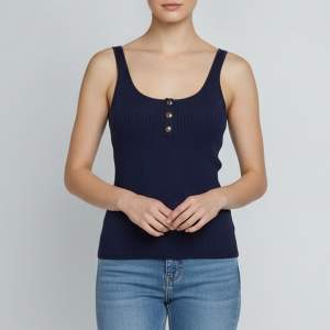 Pre Owned Sandro Navy Blue Rib Knit Fitted Vest S