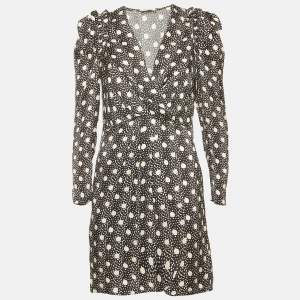 Pre Owned Sandro Black Polka Dot Print Crepe Roxane Mini Dress M