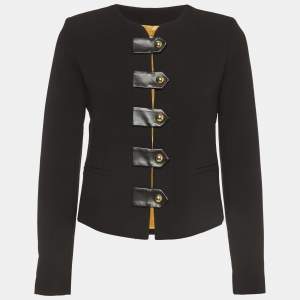 Sandro Black Crepe Leather Trim Buttoned Blazer XS