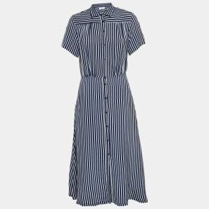 Sandro Blue Striped Print Cupro Shirt Dress M
