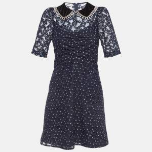 Sandro Navy Blue Lace Embellished Lucianita Mini Dress S