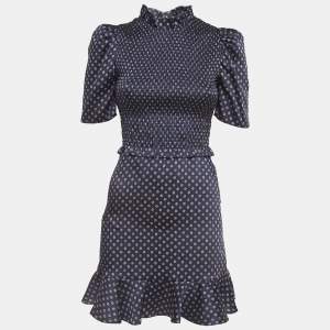 Sandro Navy Blue Printed Satin Mini Dress S