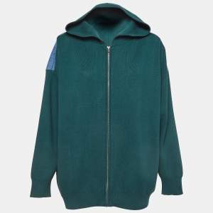 Sandro Green Knit & Denim Oversized Hoodie M