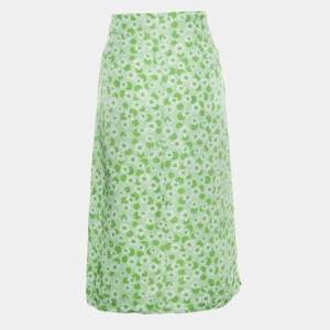 Sandro Green Printed Linen-Blend Skirt L