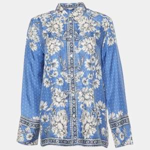 Sandro Blue Printed Silk Shirt M