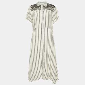 Sandro White Striped Cupro Midi Dress L