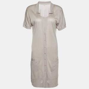 Sandro Beige Cotton Knit Buttoned Short Dress S