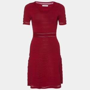 Sandro Red Textured Stretch Knit Flared Dress S