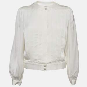 Sandro Off-White Satin Pleated Blouse S 