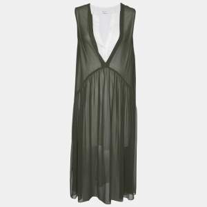 Sandro Olive Green Chiffon Riham Overlay Dress M