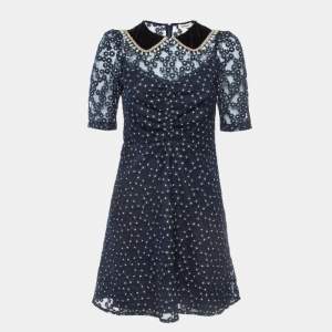 Sandro Navy Lace Neck Embellished Mini Dress XS