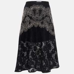 Sandro Black Lace Embroidered Midi Skirt S