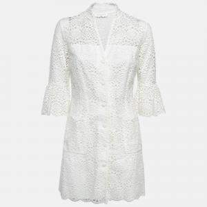 Sandro White Floral Lace Buttoned Front Mini Dress M