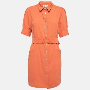 Sandro Orange Stretch Knit Belted Joody Mini Dress M