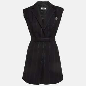 Sandro Navy Blue Pinstripe Wool Blend Sleeveless Mini Dress S