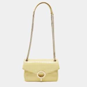 Sandro Yellow Croc Embossed Leather Chain Shoulder Bag