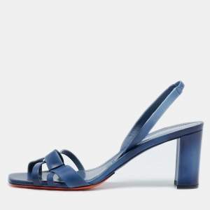 Santoni Blue Leather Forgive Slingback Sandals Size 38