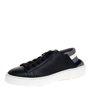 Santoni Dark Blue Leather and Elastic Band Lace Low Top Sneakers Size 40  