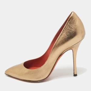 Santoni Metallic Leather Pointed Toe Pumps Size 37