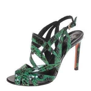 Santoni Green Python Leather Strappy Slingback Sandals Size 39