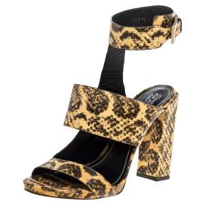 Santoni Beige/Black Python Leather Open Toe Ankle Wrap Sandals Size 40