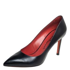 Santoni Black Leather Pointed Toe Pumps Size 40