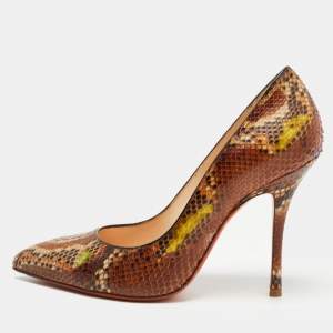 Santoni Brown Python Pointed Toe Pumps Size 37.5