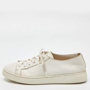 Santoni White Leather Low Top Sneakers Size 37