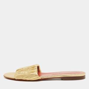 Santoni Gold Leather Flat Slides Size 40
