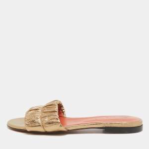 Santoni Gold Leather Flat Slides Size 37.5