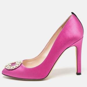 SJP Sarah Jessica Parker Pink Satin Crystal Embellished Pumps Size 37