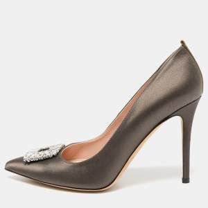 SJP Sarah Jessica Parker Green Satin Pointed Toe Pumps Size 39