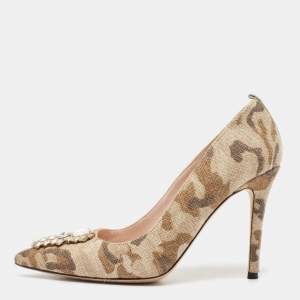 SJP Sarah Jessica Parker Multicolor Jute Fabric Crystal Embellished Pumps Size 37
