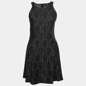 Sea Black Lace and Distressed Leather Panel Dress S 