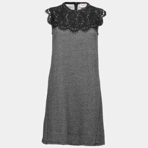 Sea Grey Wool and Lace Neckline Detail Sleeveless Dress S 