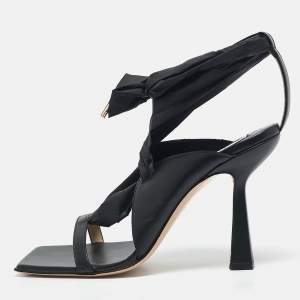 Sebastian Black Leather and Nylon Ankle Tie Sandals Size 40